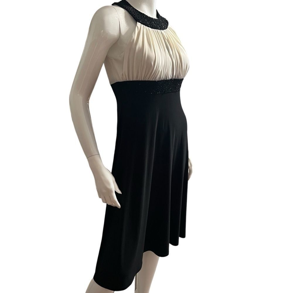 SALE 15.00 Elegant Black & Cream Beaded Midi Dress Size 6